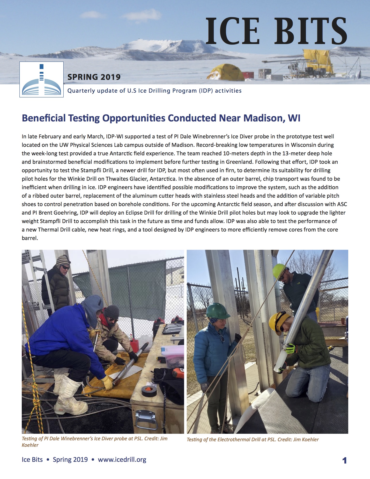 Cover of 2019 Spring Ice Bits newsletter
