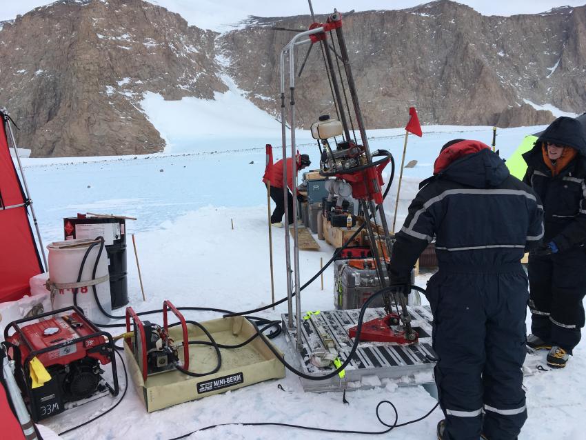The assembled Winkie Drill system at the Ohio Range, Antarctica, during the 2016-2017 summer field season