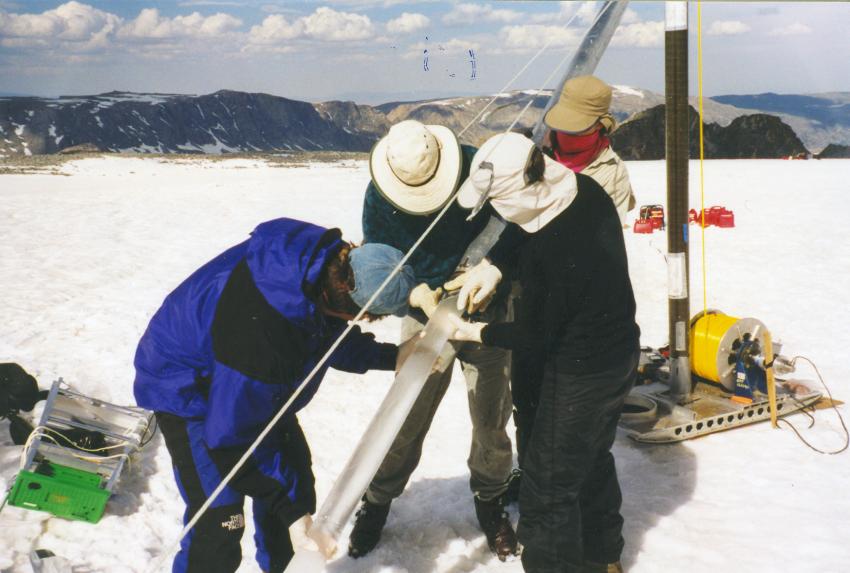 Drilling with the thermal drill on the South Cascade Glacier, Washington