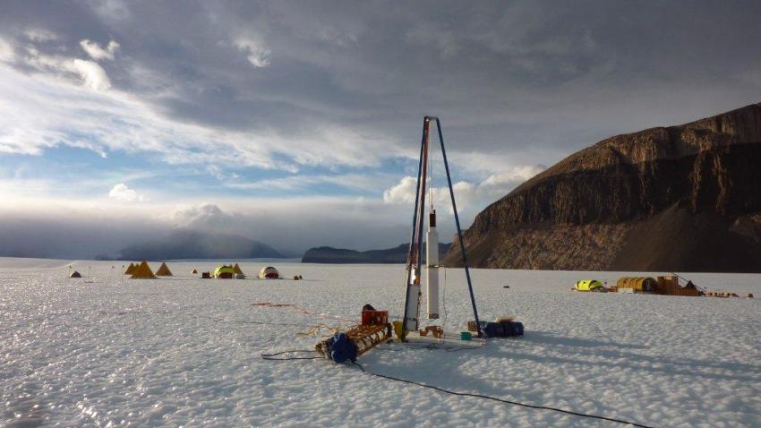 The Blue Ice Drill and the drill camp at Taylor Glacier, Antarctica, during the 2010/11 field season