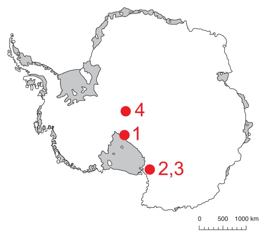Map of Antarctica showing IDDO 2017-2018 field season locations