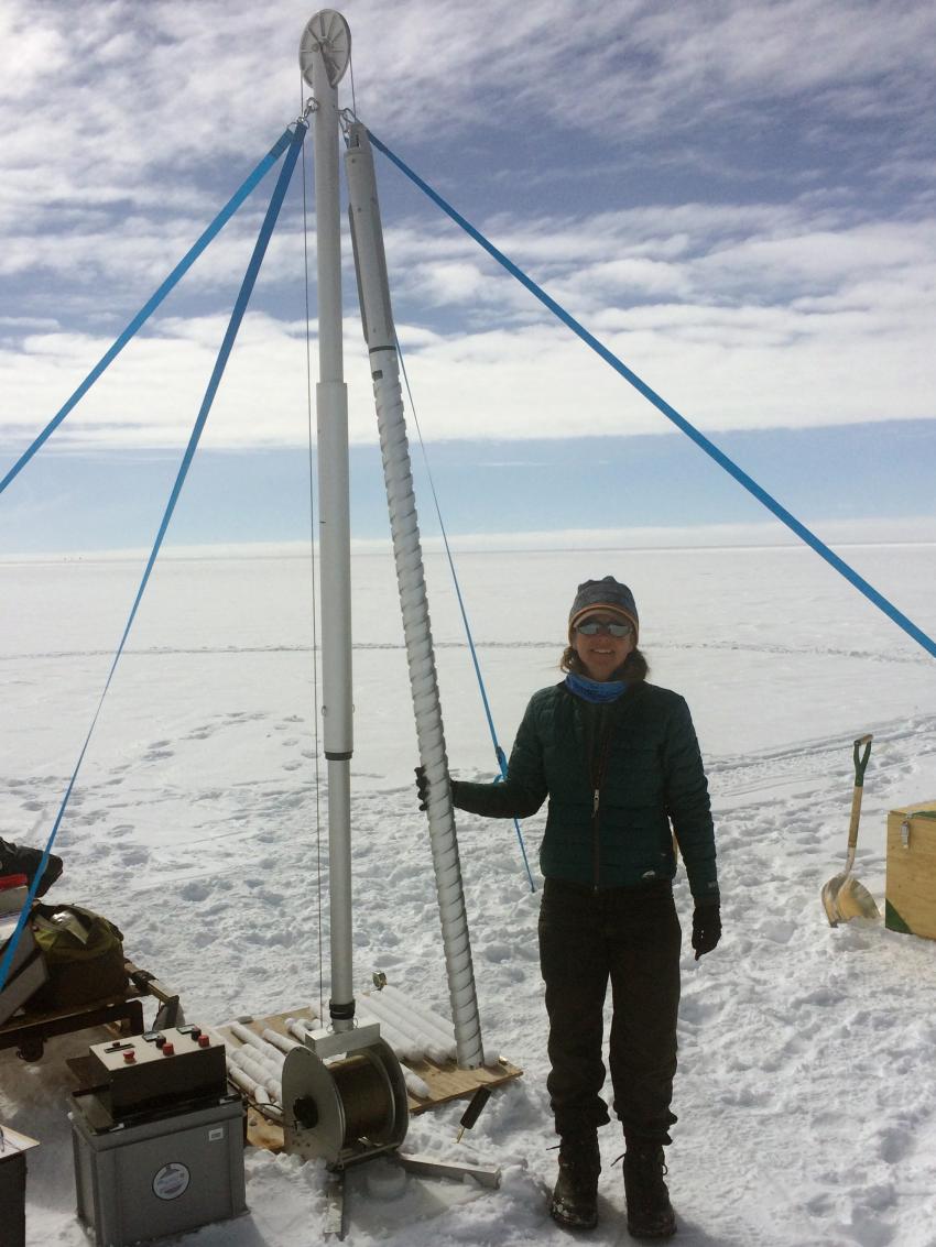 IDDO driller Elizabeth Morton field testing the Stampfli 2-Inch Drill in Greenland