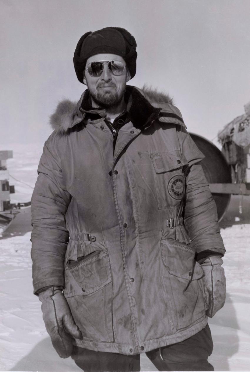 Charles Bentley dressed for the Antarctic weather in 1964