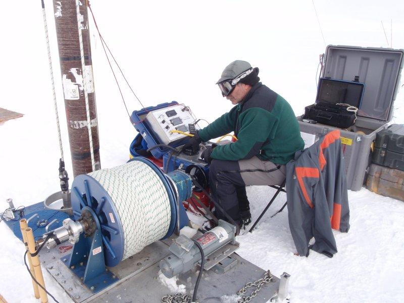 Terry Gacke drilling an ice core in Greenland with the 4-Inch Drill