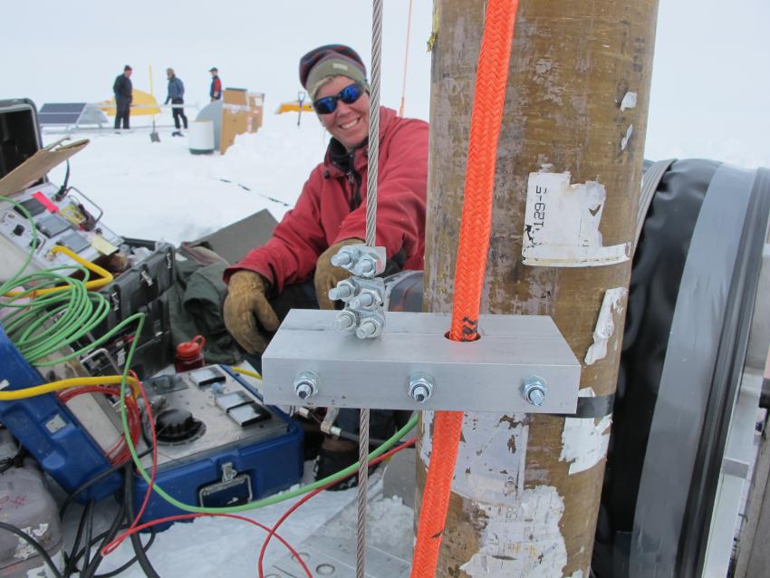 Lead Driller Beth Bergeron operates the winch