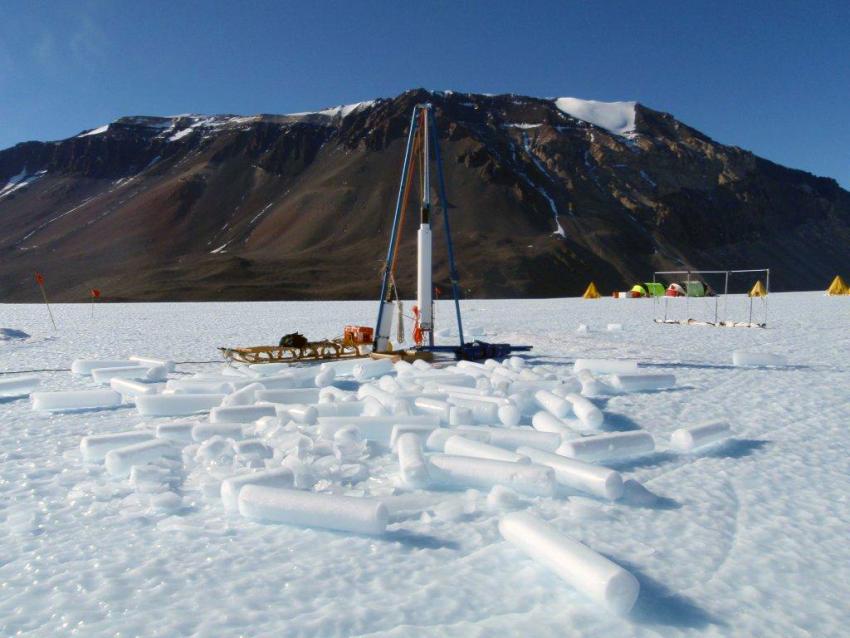 The Blue Ice Drill is designed to collect large volumes of ice (9.5-inch diameter cores) in a short period of time
