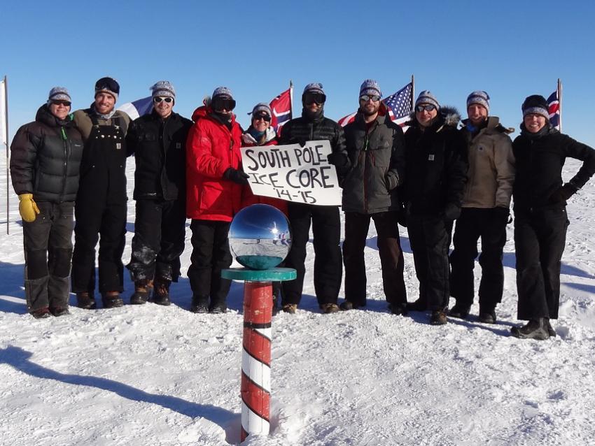The 2014-15 South Pole ice core field team at the Ceremonial South Pole