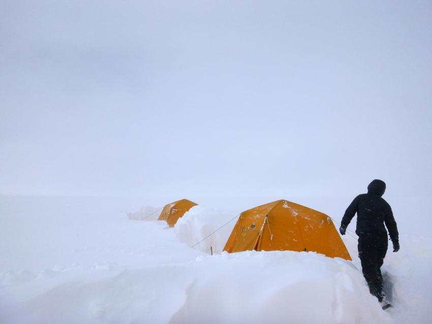 A spring storm brought ~2.5 m of snow to the Greenland Firn Aquifer project camp.