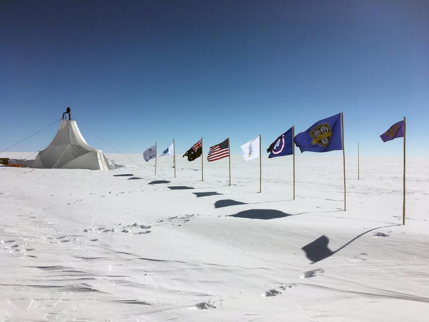 Exterior of the new Blue Ice Drill tent at Law Dome, Antarctica, during the 2018/19 field season