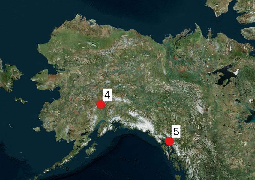 Map of Alaska showing 2019 Arctic field season locations