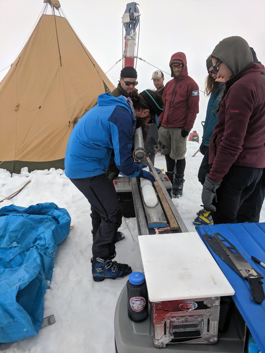 JIRP students learn about drilling ice cores during the field test of the Thermal Drill. The ice cores from the field test were made available for the JIRP students to study