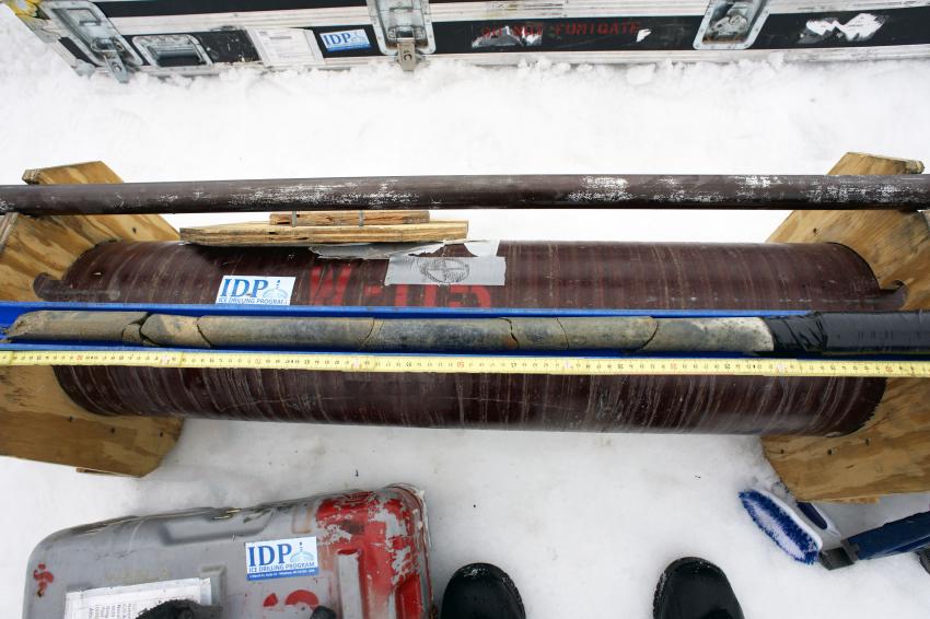 A 1.2 m bedrock core collected with the Winkie Drill during the 2019/20 Antarctic field season. The bedrock core was collected from the Hudson Mountains (lower Thwaites Glacier) area during the 2019/20 field season