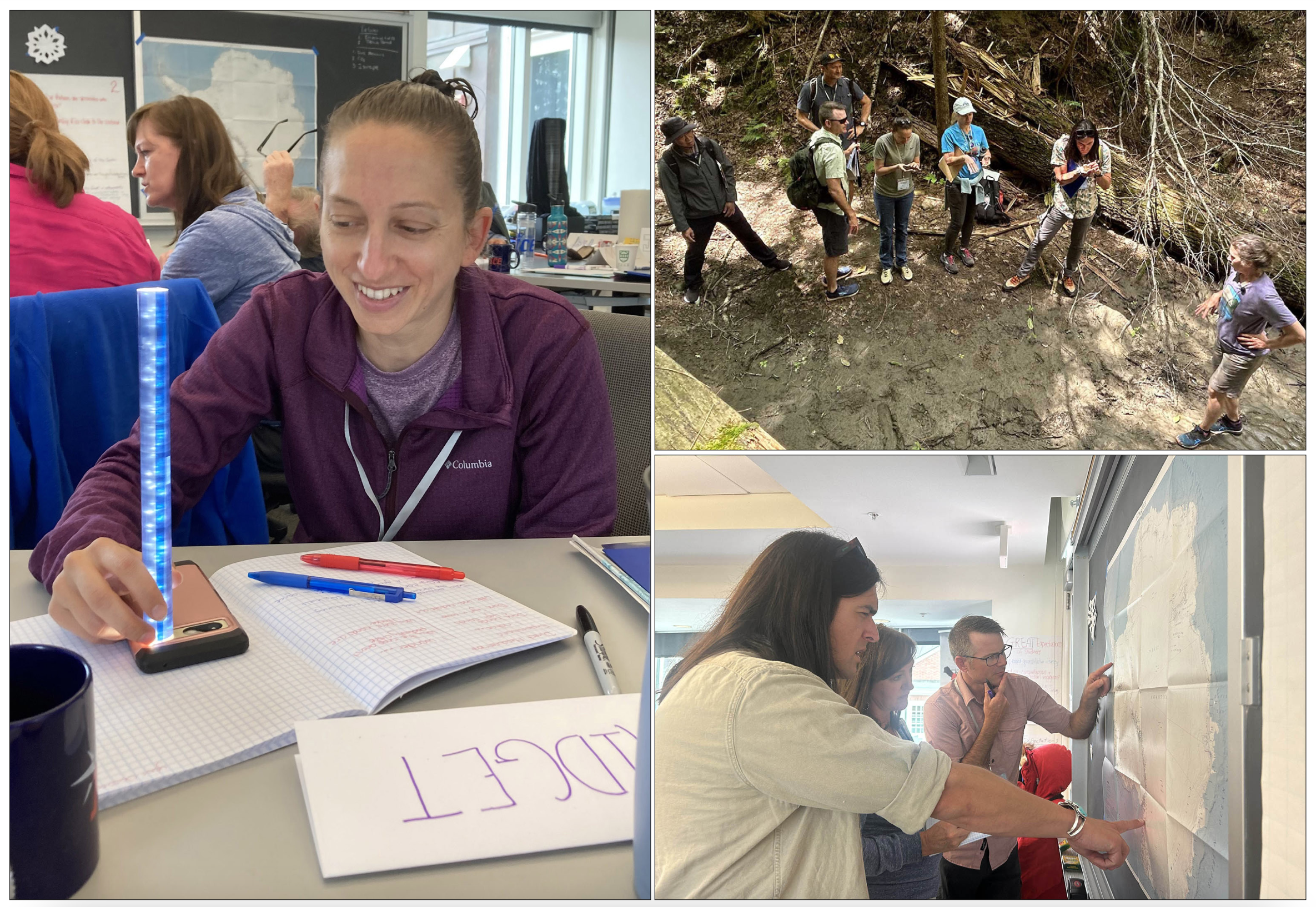 Photos of participants at the School of Ice participating in workshop activities.