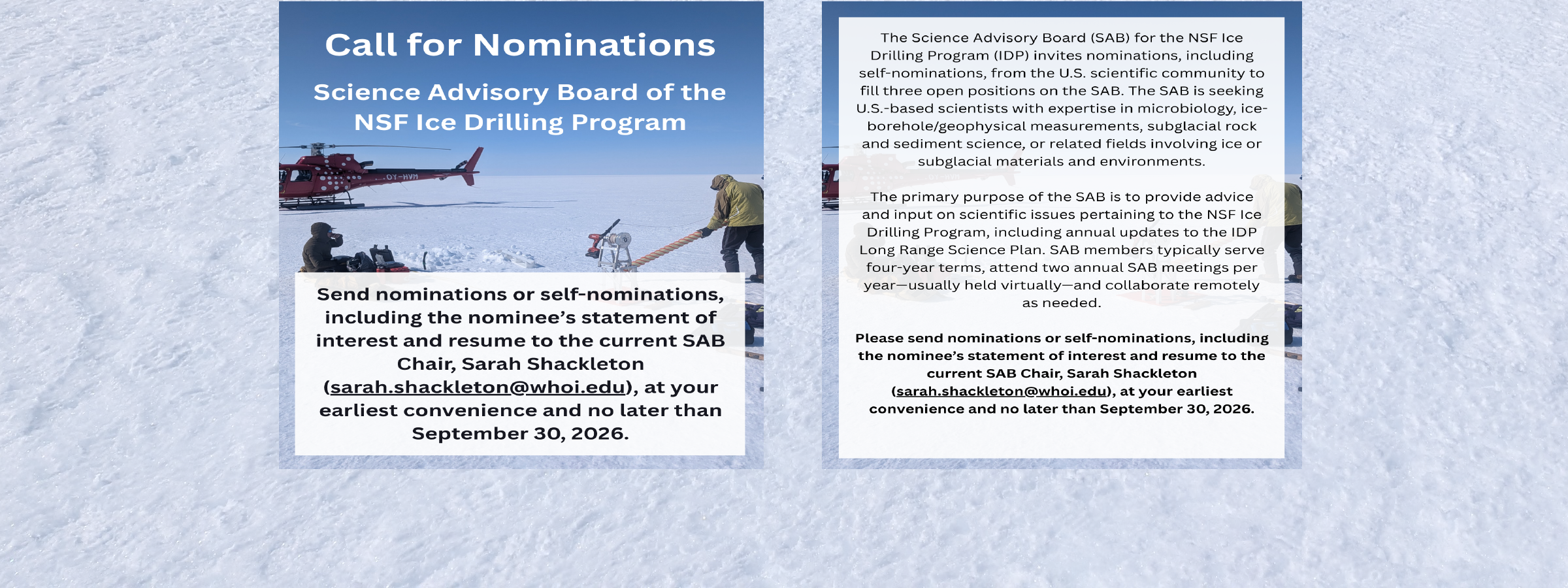 Advertisement for call for nominations of the Science Advisory Board