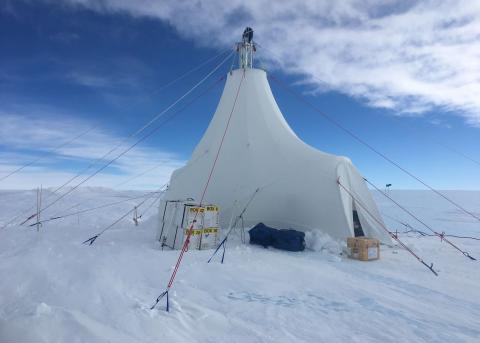 The MAST tent for the BID-Deep system at Allan Hills, Antarctica, during the 2019/20 field season. Credit: Tanner Kuhl.