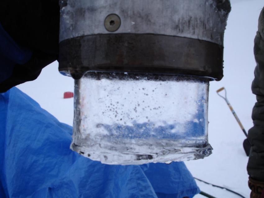A close-up view of the Thermals Drill's drill head taken during the 2010 Combatant Col, Mt. Waddington, British Columbia, fieldwork