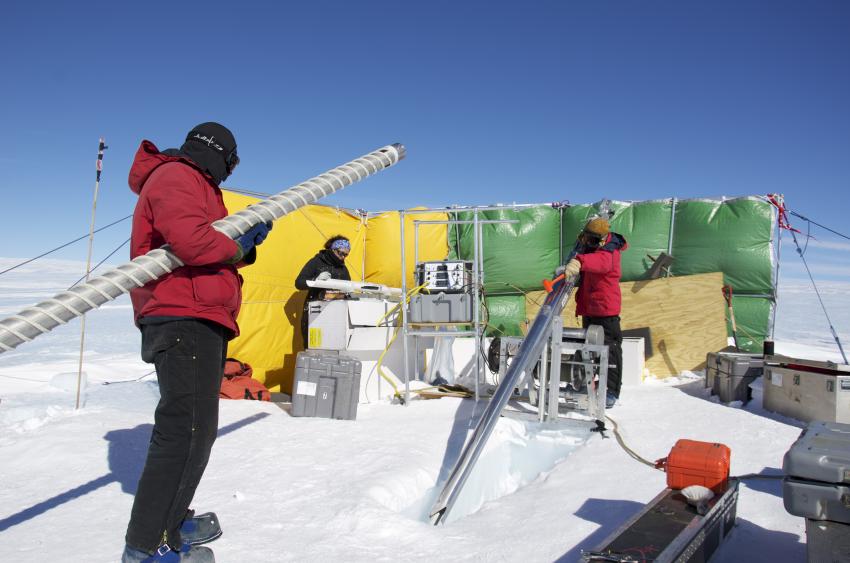 John Higgins, Melissa Rohde and Mike Waszkiewicz work with the Eclipse Drill at Allan Hills, Antarctica, during the 2010-2011 summer field season