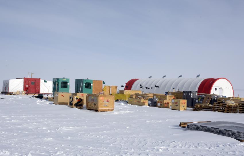 View of the South Pole Ice Core field camp, located a few kilometers from the Amundsen-Scott South Pole Station