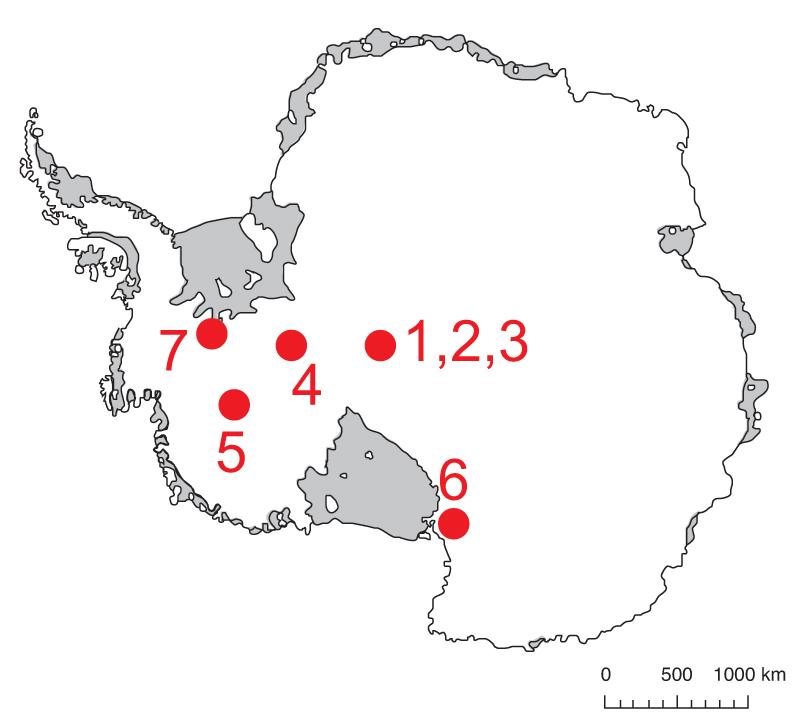 Map of Antarctica showing IDDO 2016-2017 field season locations