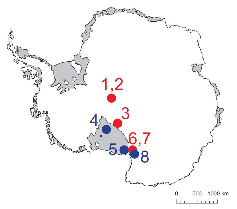 Map of Antarctica showing IDDO 2015-2016 field season locations