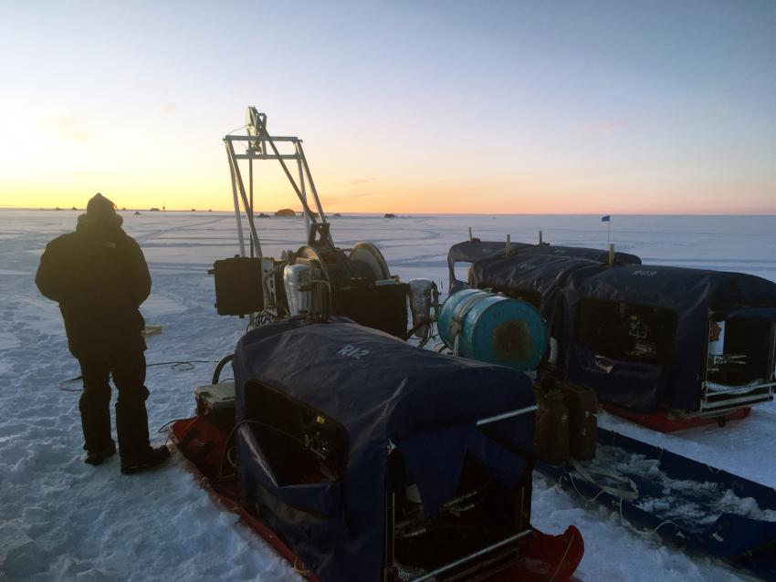 RAM Drill testing at night near Raven Camp, Greenland