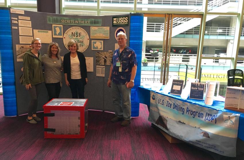 Chloe Brashear (NSF Ice Core Facility intern), Louise Huffman (IDP Director of Education and Public Outreach), Deb Smith (School of Ice facilitator), and Geoff Hargreaves (NSF Ice Core Facility Curator), at the TEDxMileHigh summer event in Denver, CO