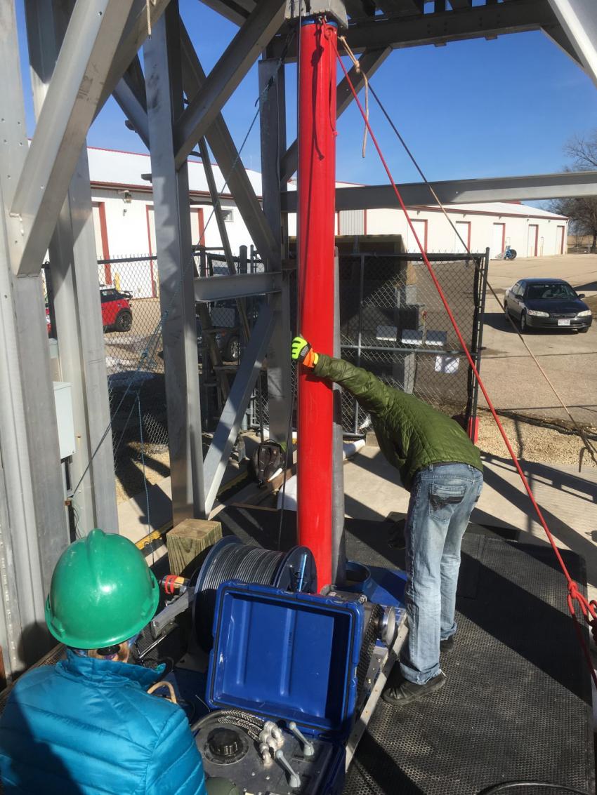 Testing the Thermal Drill at the ice well facility. Photo: Chris Gibson
