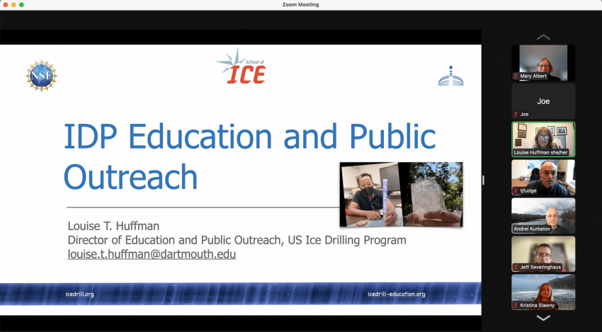 Screenshot of Louise Huffman discussing IDP education and public outreach activities during the February 17, 2022,