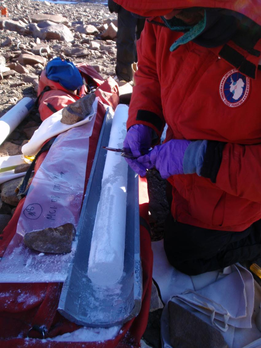 A core from the Koci Drill drilled during the 2008-2009 field season in Antarctica.