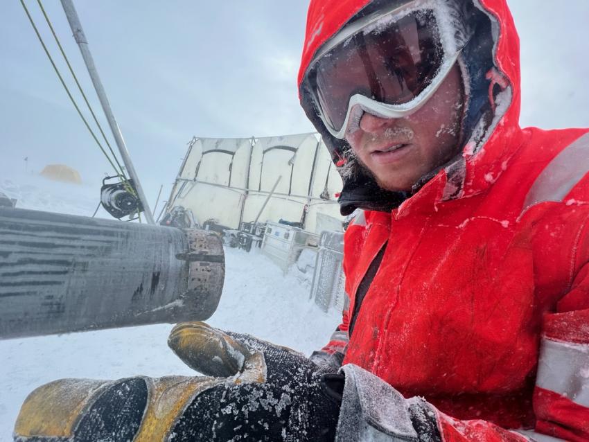 IDP engineer and driller, Elliot Moravec, works with the Winkie Drill during the 2023 GreenDrill field season
