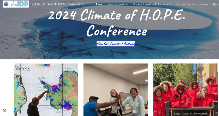 Screenshot of the Climate of HOPE workshop website homepage