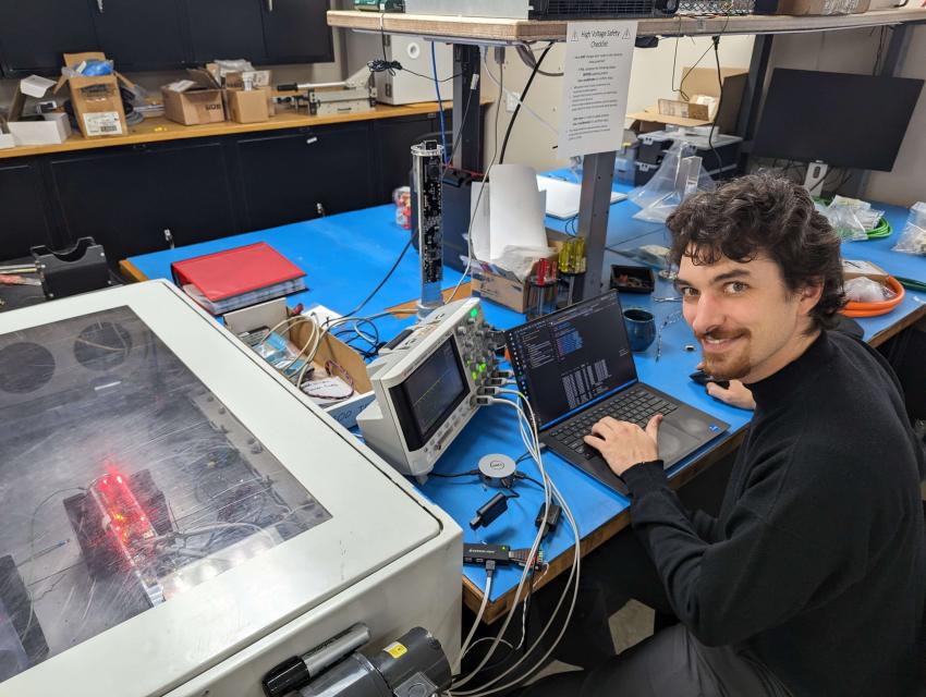 Umberto Stefanini tests the 700 Drill electronics. Credit: Jess Ackerman.