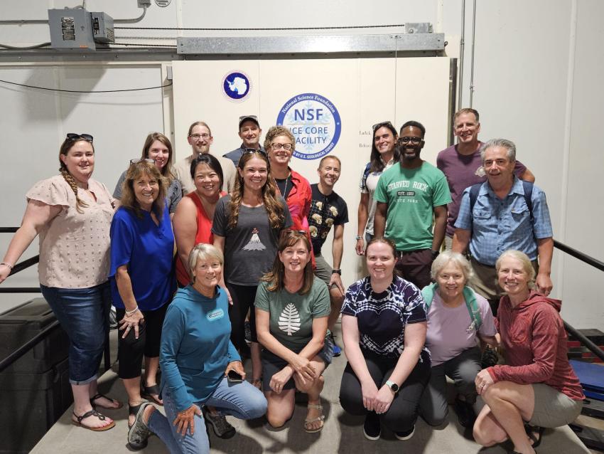 Participants of the Train the Trainers Workshop pose for a picture outside of the NSF Ice Core Facility.