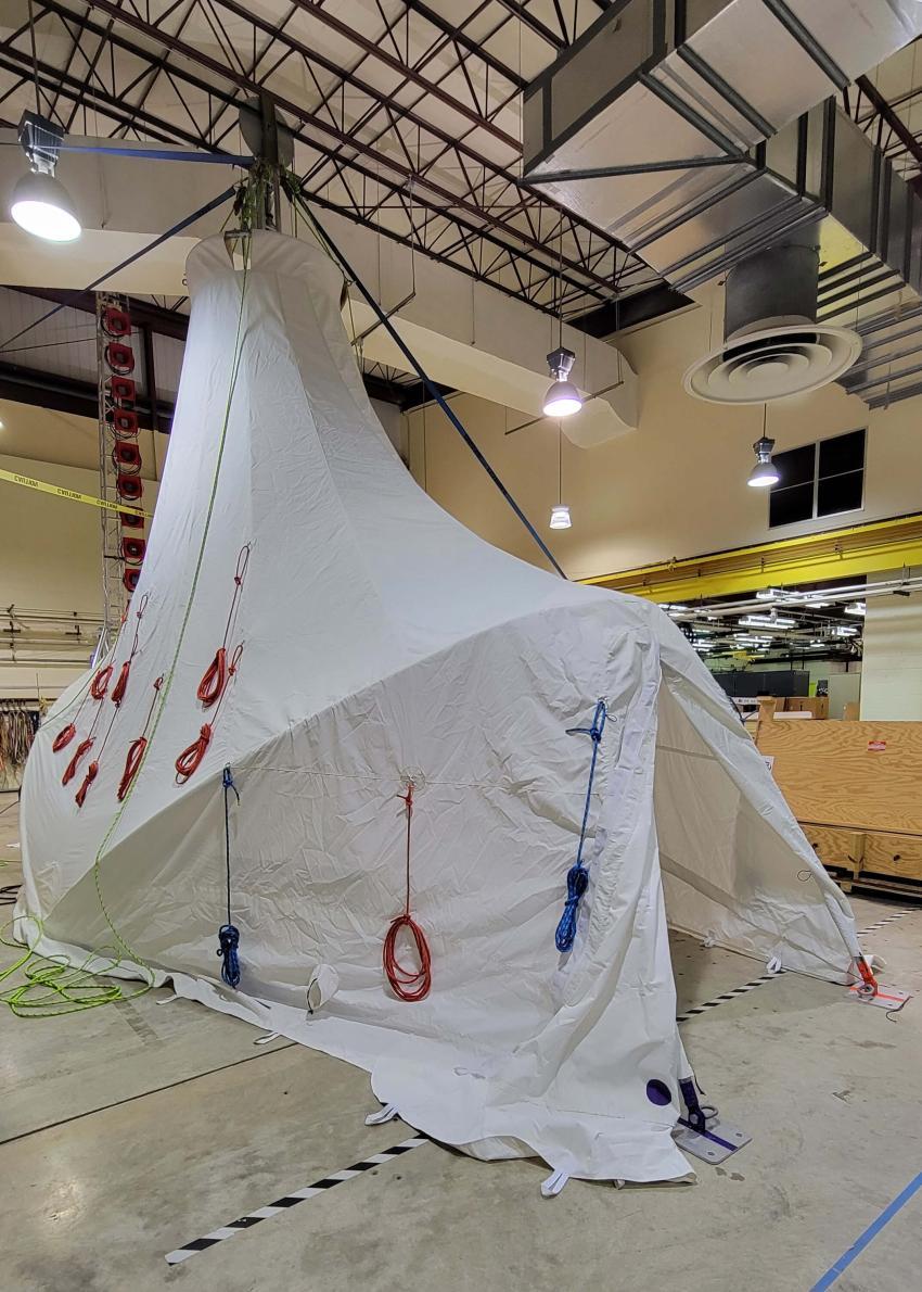 The MAST drill tent for the 700 Drill set-up inside the IDP-Wisconsin warehouse. Photo credit: Jay Johnson.